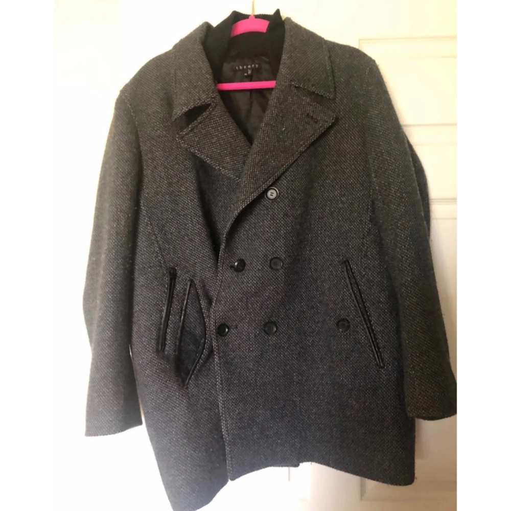 THEORY ☆ TWEED GRAY BLACK WINTER COAT JACKET Men's XXL - Picture 2 of 5